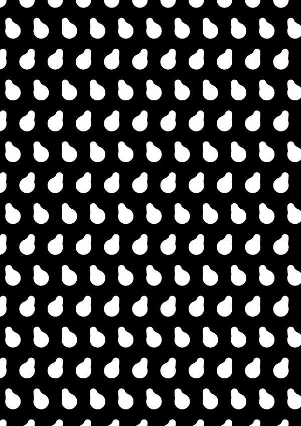 High-contrast boteh card (dense) for a baby of about 4–6 months — white on black, thinnest feature 4.8 mm.