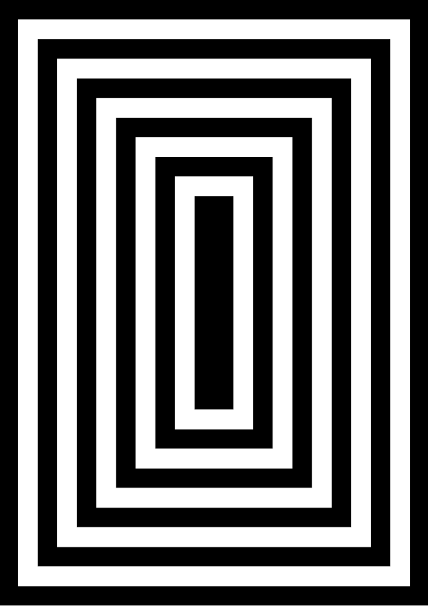 High-contrast nested frames card for a baby of about 4–6 months — black on white, thinnest feature 9.6 mm.
