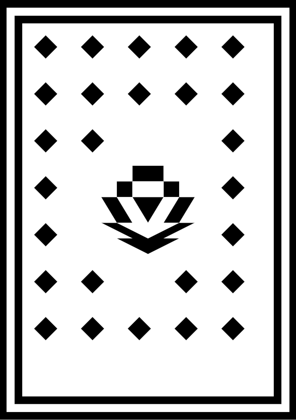 High-contrast medallion card (lozenge) for a baby of about 4–6 months — black on white, thinnest feature 5.5 mm.