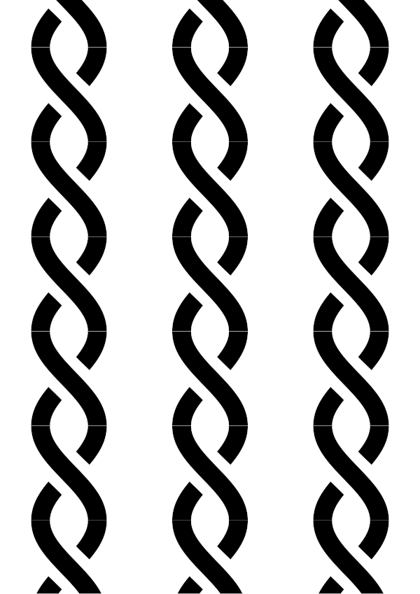 High-contrast cable card (two-strand) for a baby of about 2–3 months — black on white, thinnest feature 9.5 mm.