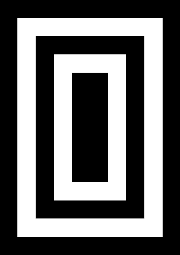 High-contrast nested frames card for a baby of about 2–3 months — black on white, thinnest feature 21.2 mm.