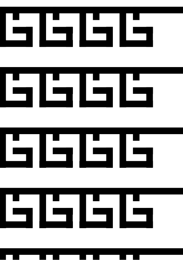 High-contrast meander card (key) for a baby of about 2–3 months — black on white, thinnest feature 7.7 mm.