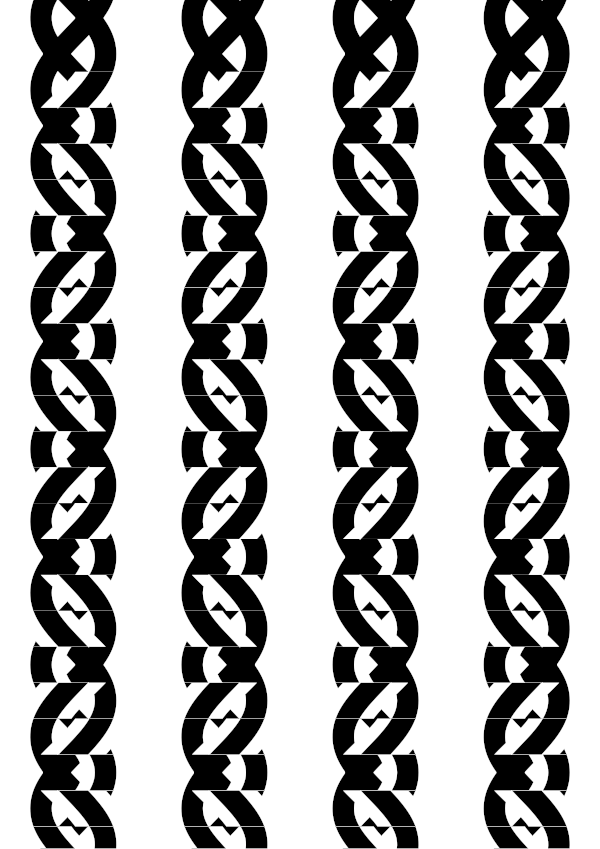 High-contrast cable card (three-strand) for a baby of about 3–4 months — black on white, thinnest feature 7.5 mm.