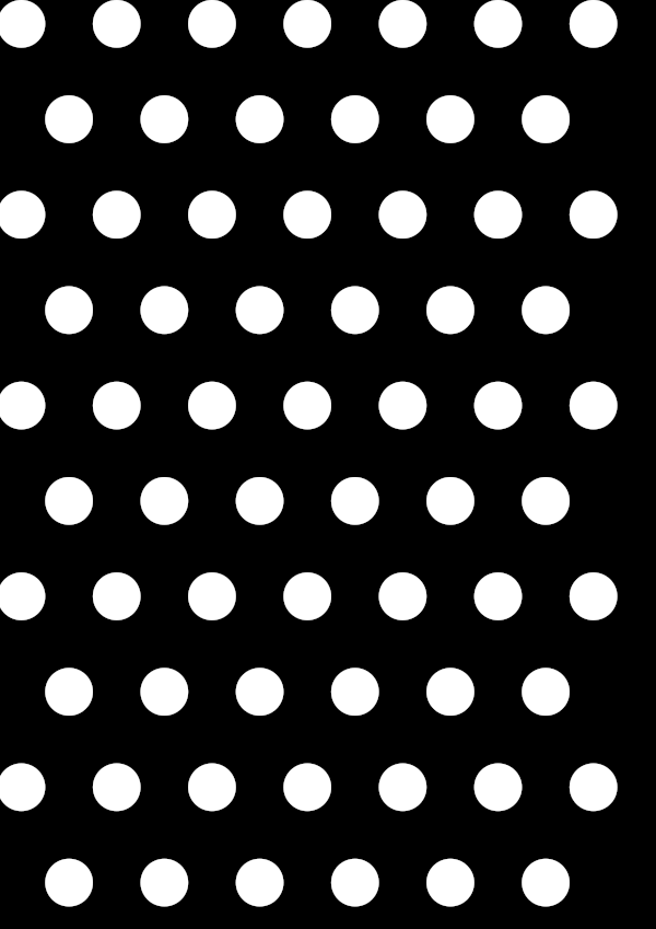 High-contrast dots card for a baby of about 3–4 months — white on black, thinnest feature 15.3 mm.