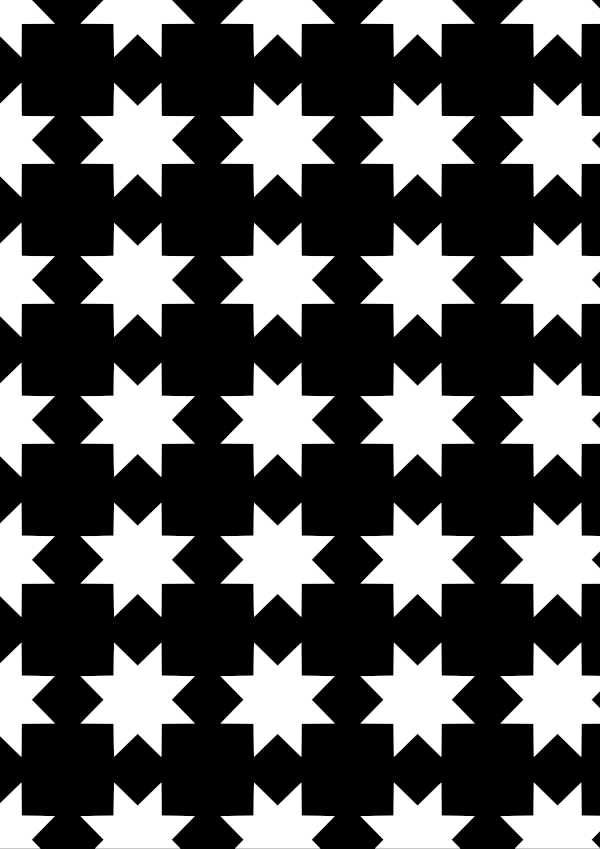 High-contrast stars card (mosaic) for a baby of about 3–4 months — white on black, thinnest feature 9.1 mm.