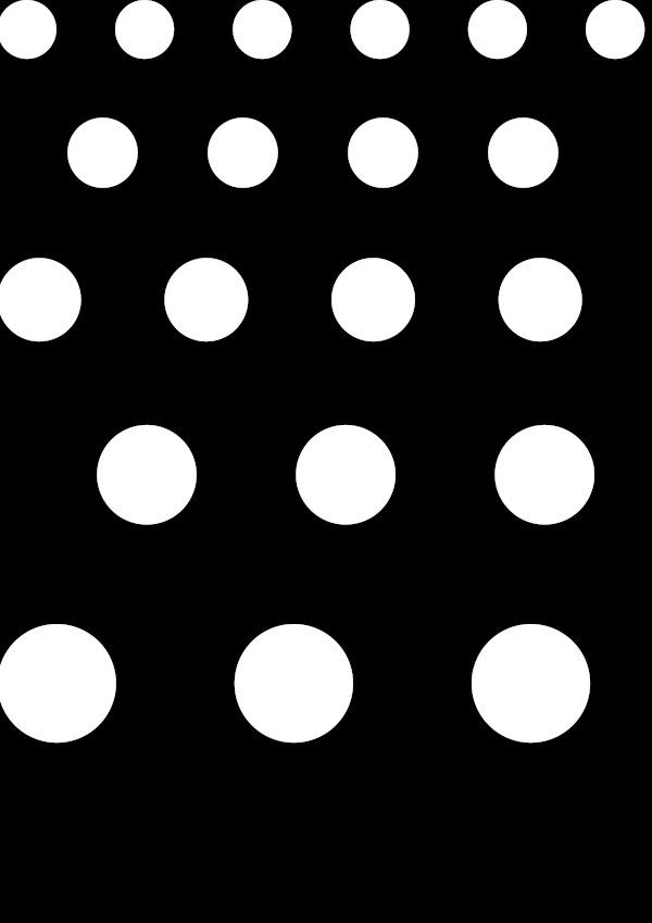 High-contrast dot gradient card for a newborn — white on black, thinnest feature 18.9 mm.