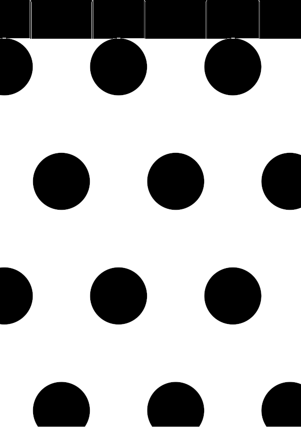 High-contrast dots card for a baby of about 4–6 months to look at from 250 cm — black on white, thinnest feature 39.9 mm.