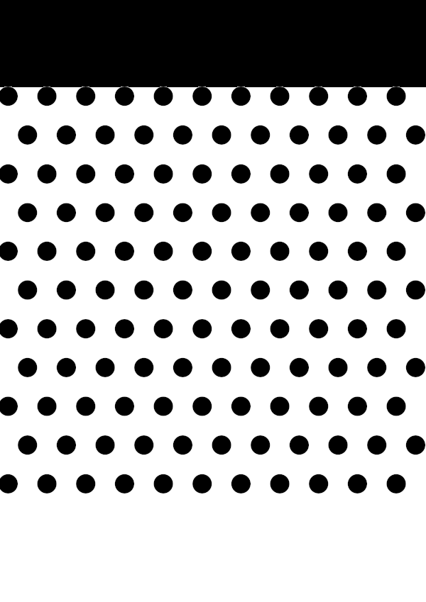 High-contrast dots card for a baby of about 4–6 months to look at from 60 cm — black on white, thinnest feature 9.6 mm.