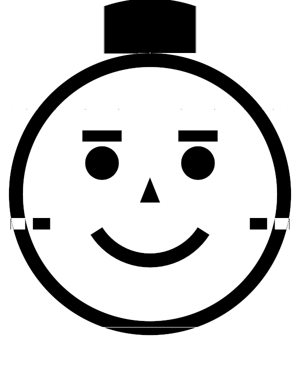 High-contrast schematic face card (eyes, smile, nose and brows) for a baby of about 4–6 months to look at from 60 cm — black on white, thinnest feature 10.2 mm.