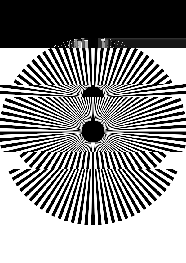 High-contrast sunburst card for a baby of about 4–6 months to look at from 60 cm — black on white, thinnest feature 3.9 mm.