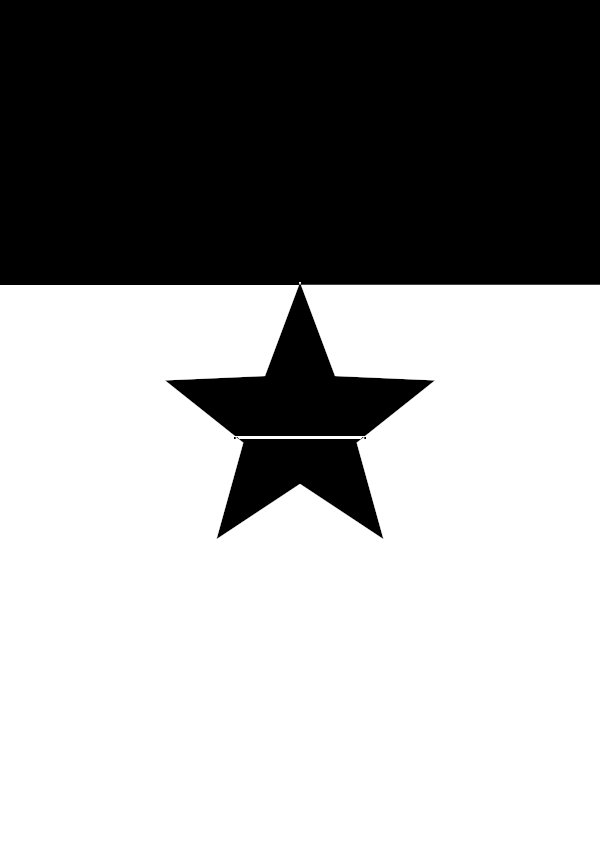 High-contrast single shape card (star) for a baby of about 4–6 months to look at from 30 cm — black on white, thinnest feature 41.8 mm.