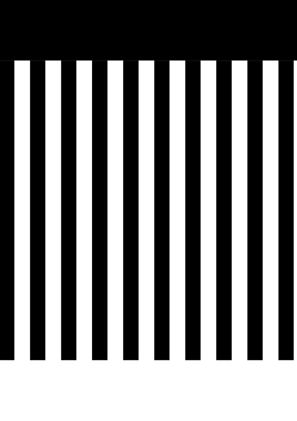 High-contrast stripes card for a baby of about 4–6 months to look at from 60 cm — black on white, thinnest feature 11.0 mm.