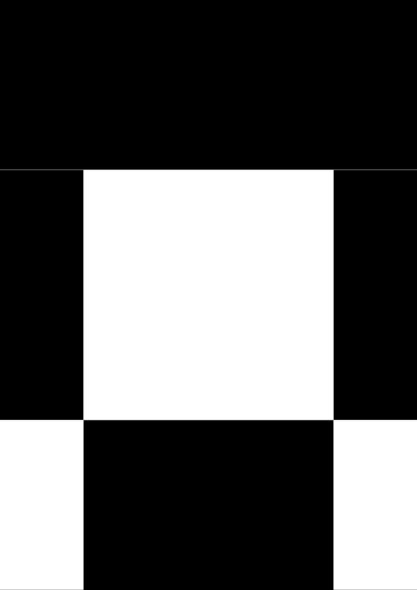 High-contrast checkerboard card for a baby of about 2–3 months to look at from 250 cm — white on black, thinnest feature 125.9 mm.