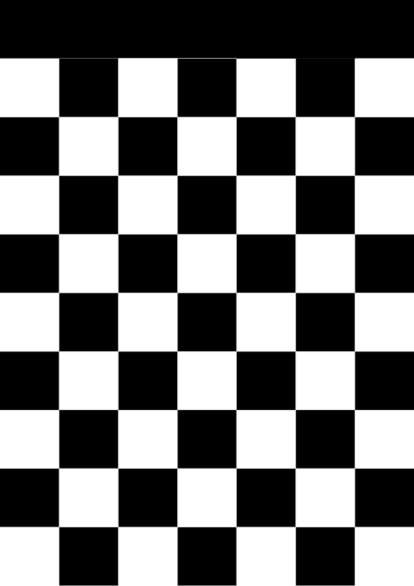High-contrast checkerboard card for a baby of about 2–3 months to look at from 30 cm — black on white, thinnest feature 29.7 mm.