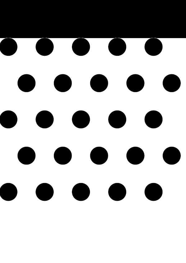 High-contrast dots card for a baby of about 2–3 months to look at from 60 cm — black on white, thinnest feature 20.5 mm.