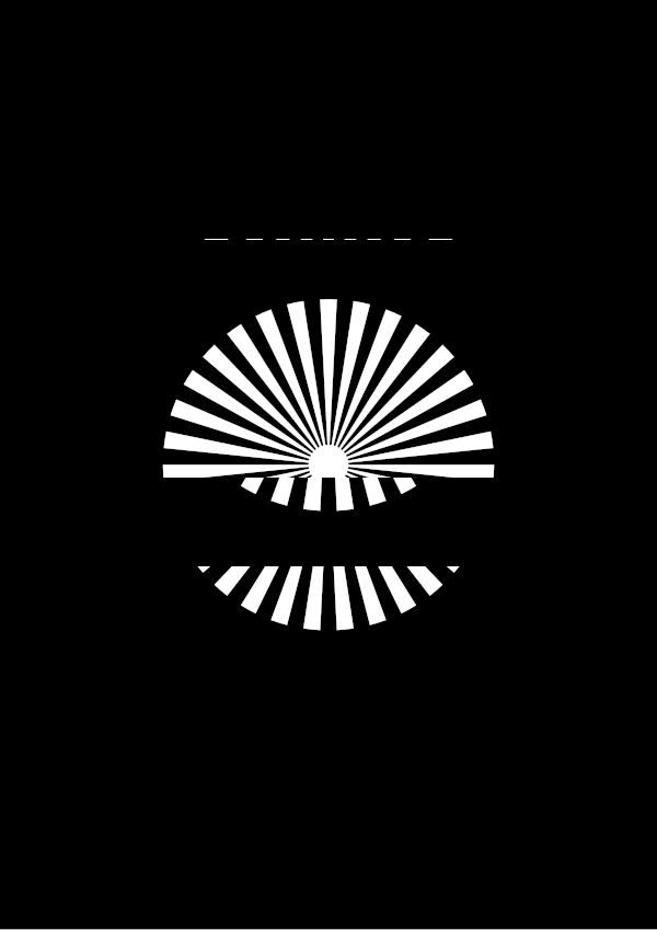 High-contrast sunburst card for a baby of about 2–3 months to look at from 30 cm — white on black, thinnest feature 5.4 mm.
