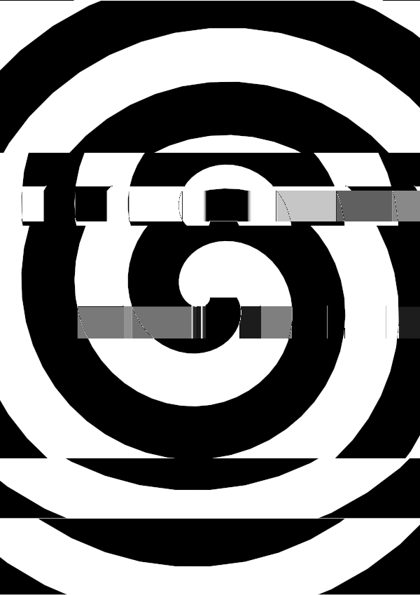 High-contrast spiral card for a baby of about 2–3 months to look at from 120 cm — black on white, thinnest feature 26.9 mm.