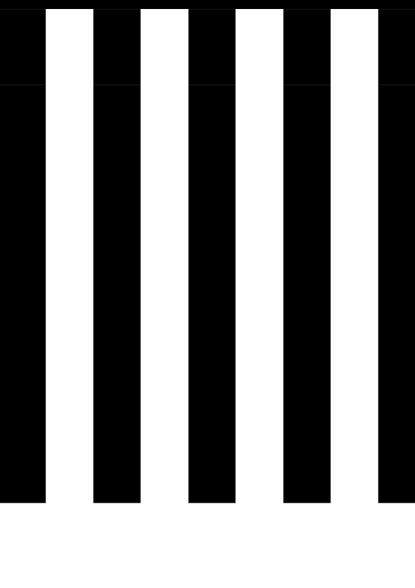 High-contrast stripes card for a baby of about 2–3 months to look at from 60 cm — black on white, thinnest feature 24.0 mm.