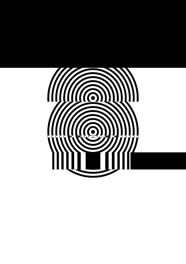 High-contrast bullseye card for a baby of about 3–4 months to look at from 30 cm — black on white, thinnest feature 2.2 mm.