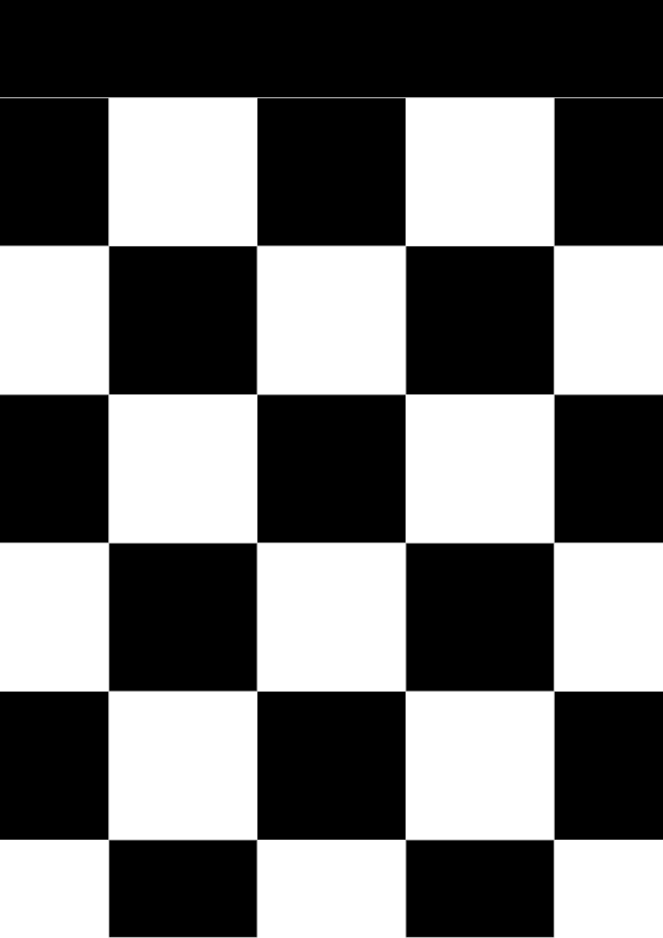 High-contrast checkerboard card for a baby of about 3–4 months to look at from 120 cm — black on white, thinnest feature 47.0 mm.