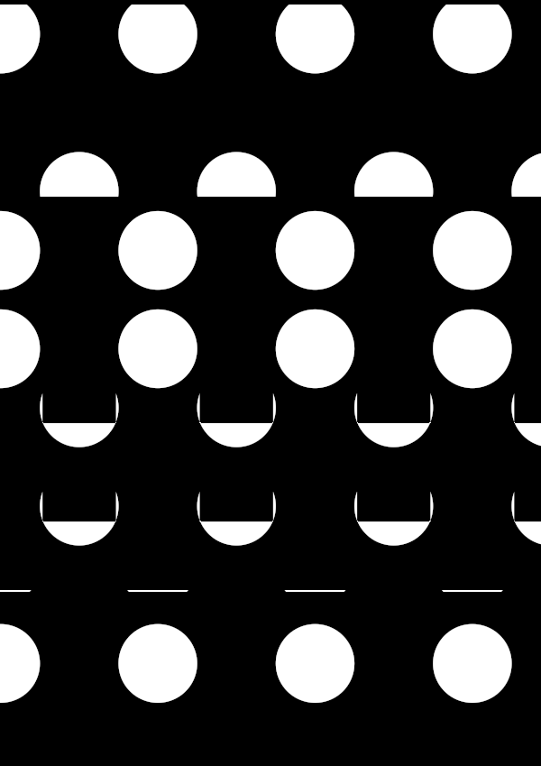 High-contrast dots card for a baby of about 3–4 months to look at from 120 cm — white on black, thinnest feature 30.5 mm.