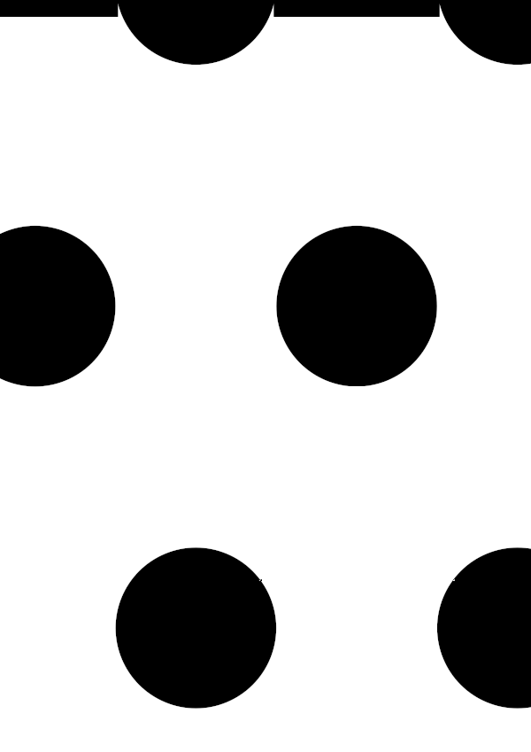 High-contrast dots card for a baby of about 3–4 months to look at from 250 cm — black on white, thinnest feature 63.6 mm.