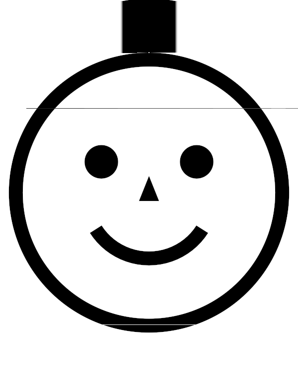 High-contrast schematic face card (eyes, smile and nose) for a baby of about 3–4 months to look at from 60 cm — black on white, thinnest feature 10.2 mm.