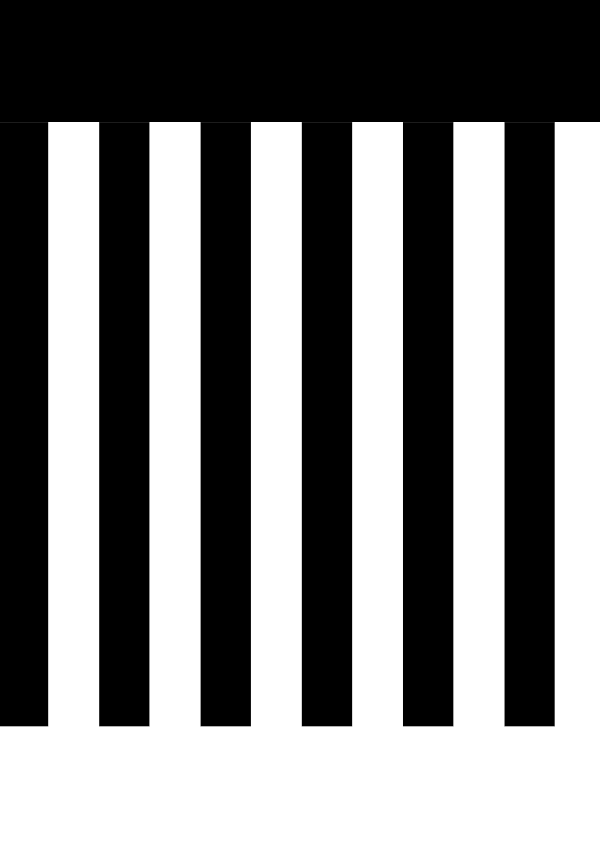 High-contrast stripes card for a baby of about 3–4 months to look at from 60 cm — black on white, thinnest feature 17.7 mm.