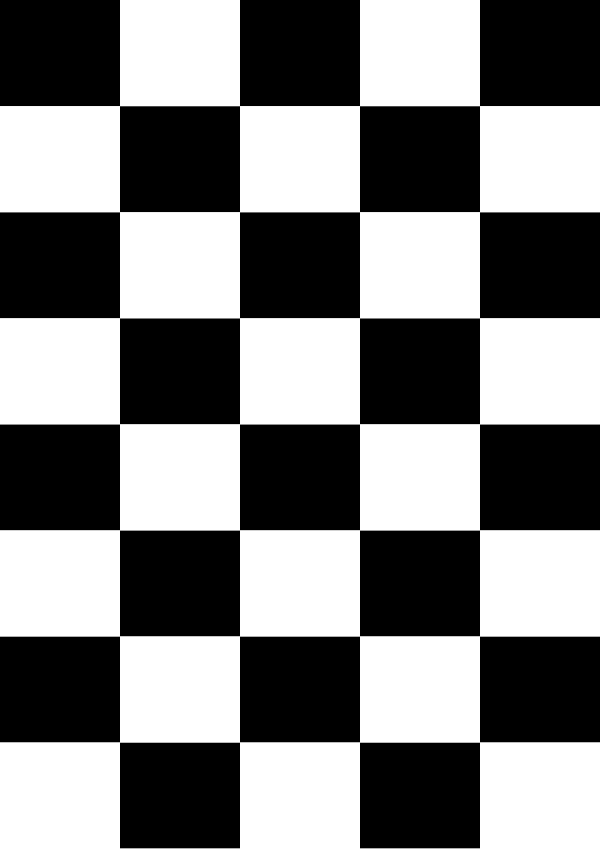 High-contrast checkerboard card for a newborn to look at from 30 cm — black on white, thinnest feature 37.1 mm.