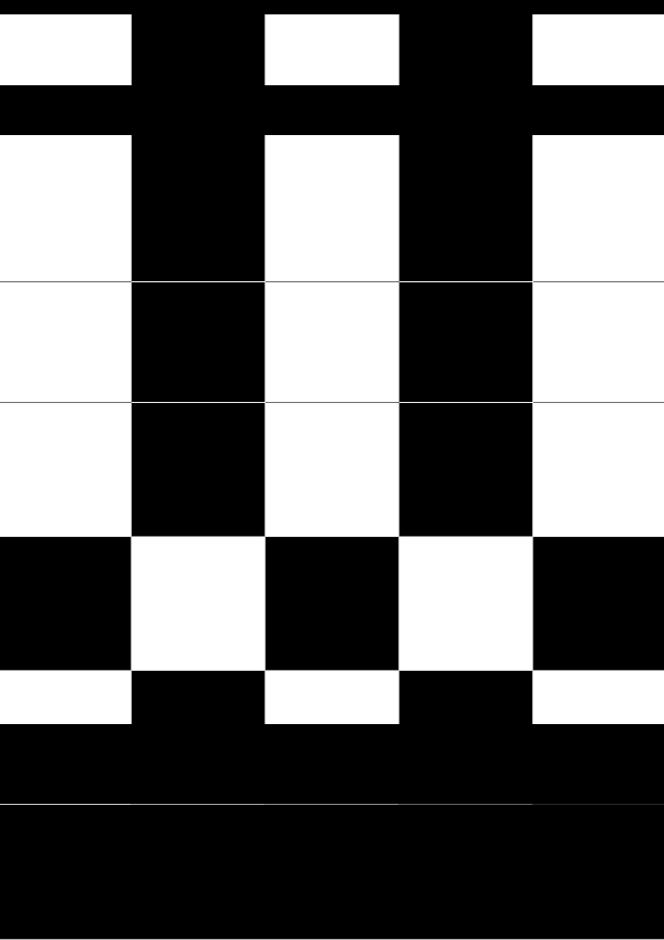 High-contrast checkerboard card for a newborn to look at from 60 cm — white on black, thinnest feature 42.3 mm.