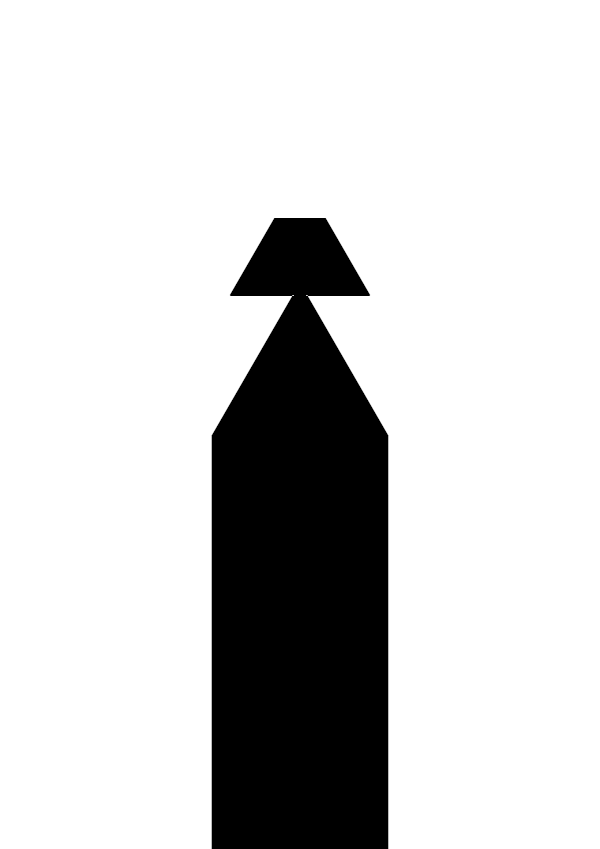 High-contrast single shape card (triangle) for a newborn to look at from 30 cm — black on white, thinnest feature 52.9 mm.