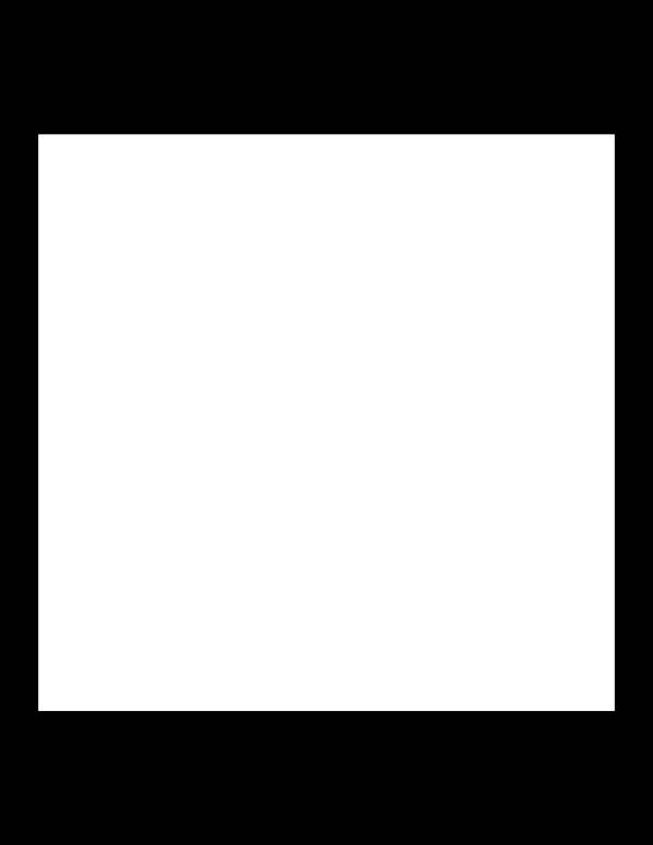 High-contrast single shape card (square) for a newborn to look at from 60 cm — white on black, thinnest feature 190.4 mm.