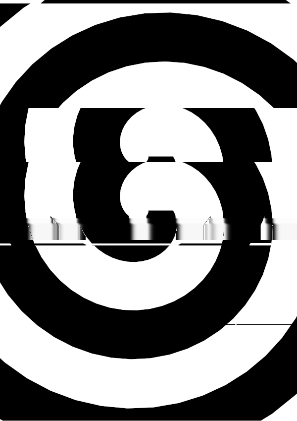 High-contrast spiral card for a newborn to look at from 120 cm — black on white, thinnest feature 34.8 mm.