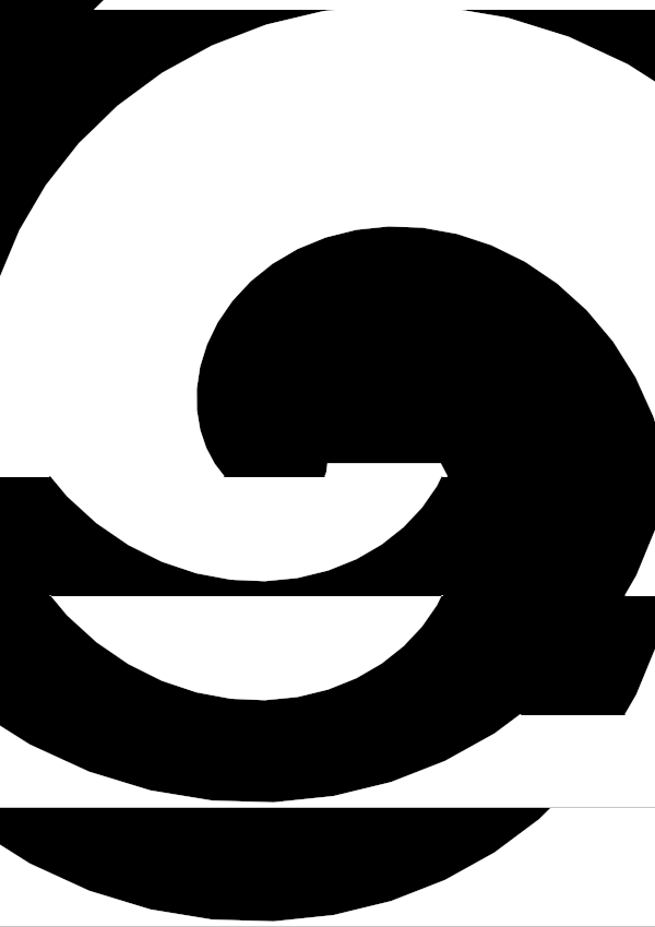 High-contrast spiral card for a newborn to look at from 250 cm — white on black, thinnest feature 72.6 mm.