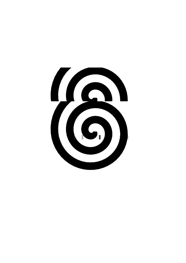 High-contrast spiral card for a newborn to look at from 30 cm — black on white, thinnest feature 8.7 mm.