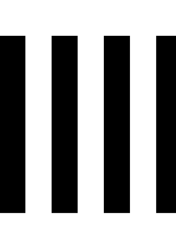 High-contrast stripes card for a newborn to look at from 60 cm — black on white, thinnest feature 31.2 mm.